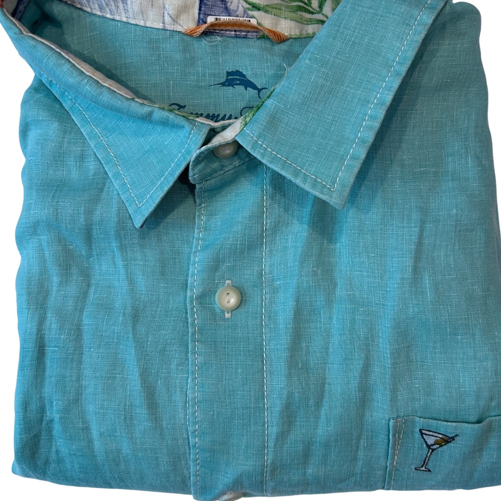 Tommy Bahama Men's 100% Linen Long Sleeve Shirt 3xlb Big Turquoise Martini